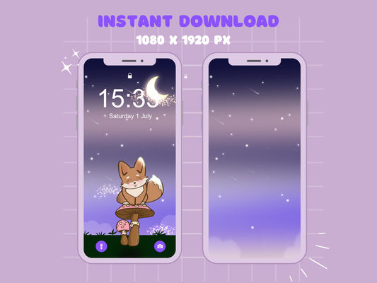 Aesthetic and pretty 'cute fox in the forest' night time dreamcore/dreamscape calming phone wallpaper/background | IOS & Android
